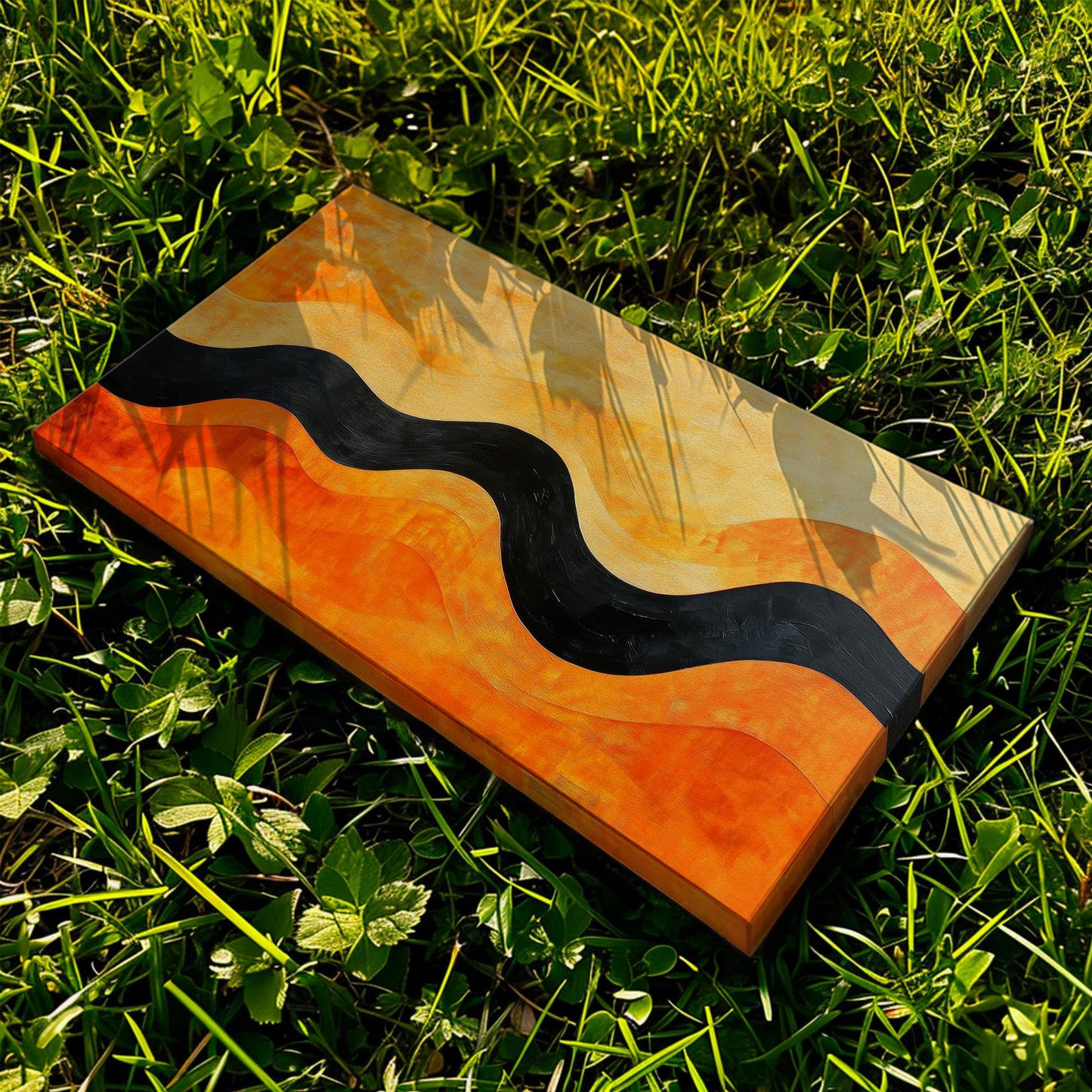 Abstract Wave Canvas Art | Impasto Textured Print | Mid Century Modern Wall Art For Living Room | Burnt Orange Saffron Art Horizontal Art