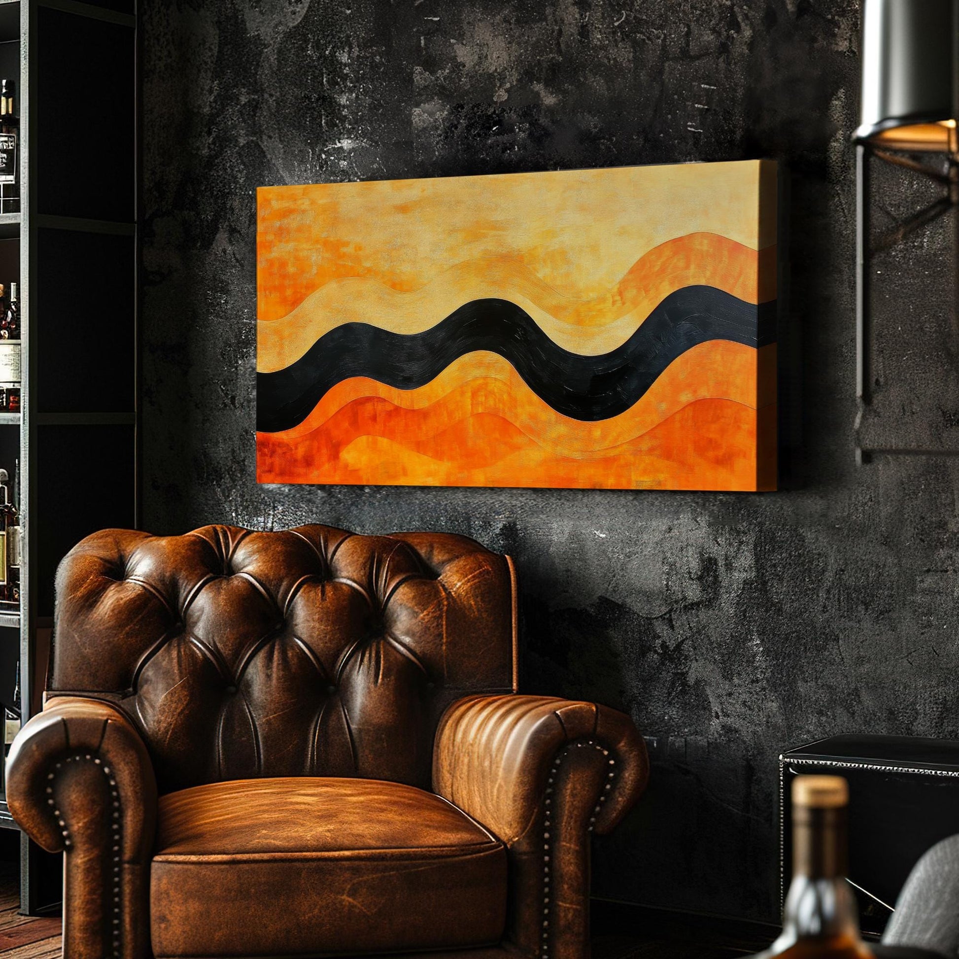 Abstract Wave Canvas Art | Impasto Textured Print | Mid Century Modern Wall Art For Living Room | Burnt Orange Saffron Art Horizontal Art