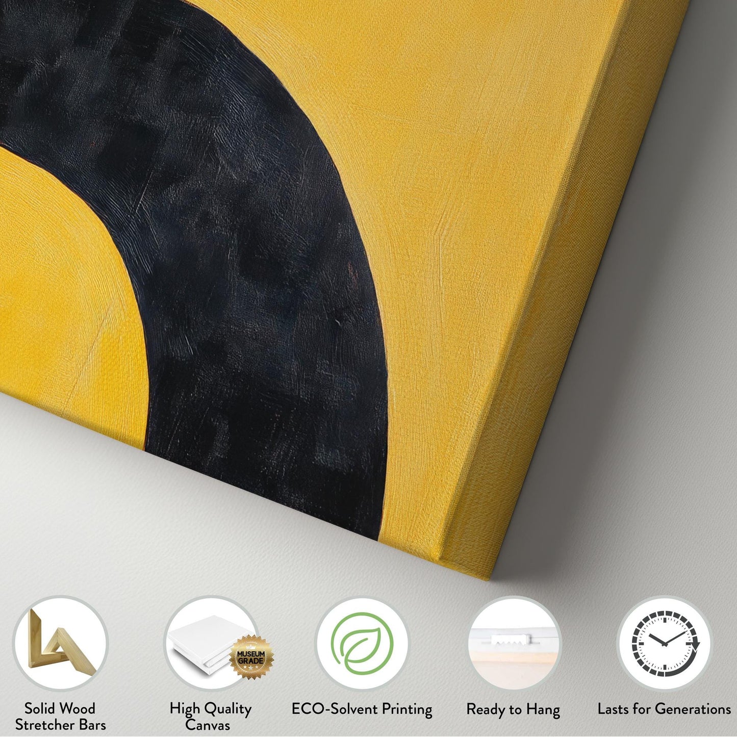 Abstract Arc Canvas Art | Impasto Print | Mid Century Modern Wall Art For Living Room | Honeycomb Yellow Art Horizontal Art