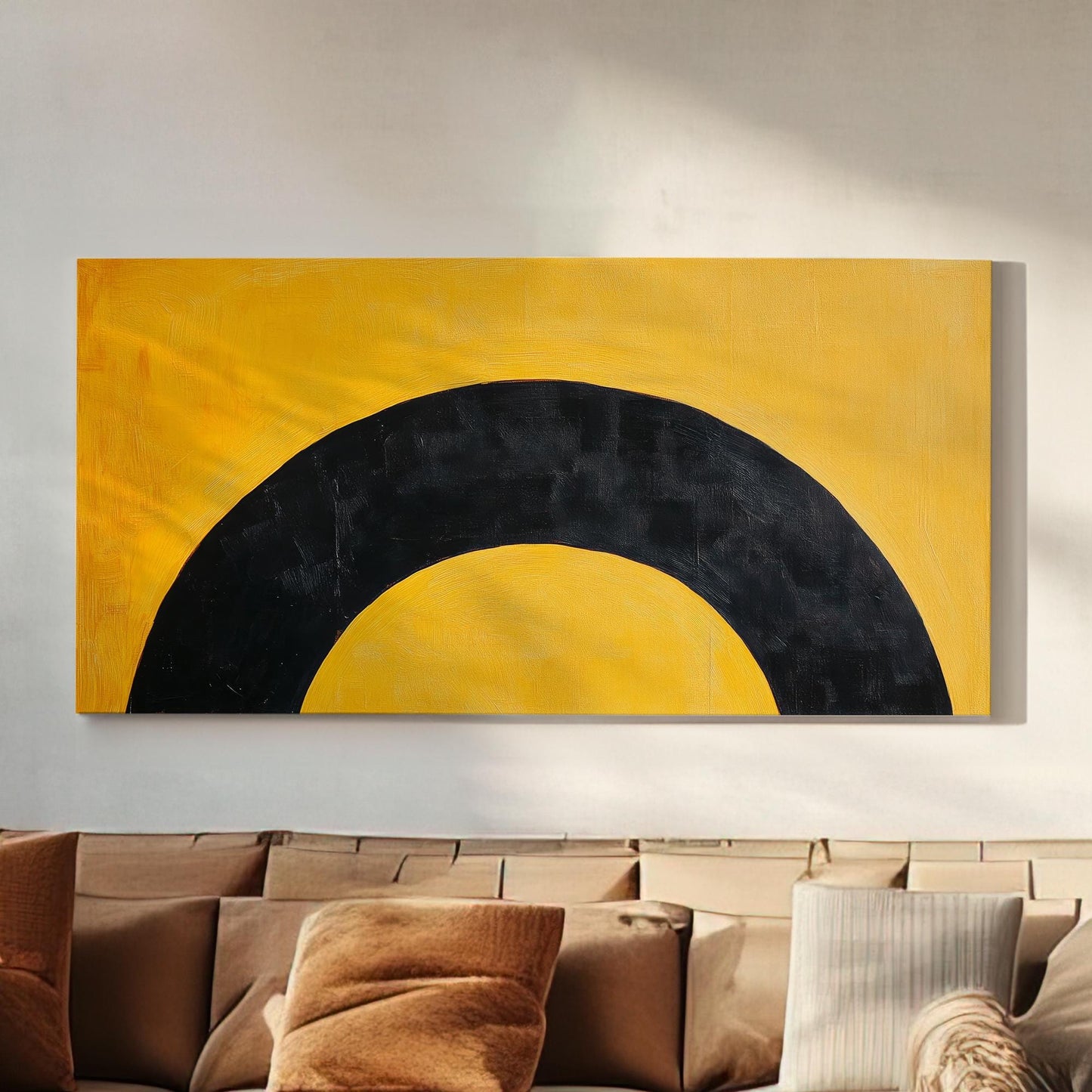 Abstract Arc Canvas Art | Impasto Print | Mid Century Modern Wall Art For Living Room | Honeycomb Yellow Art Horizontal Art