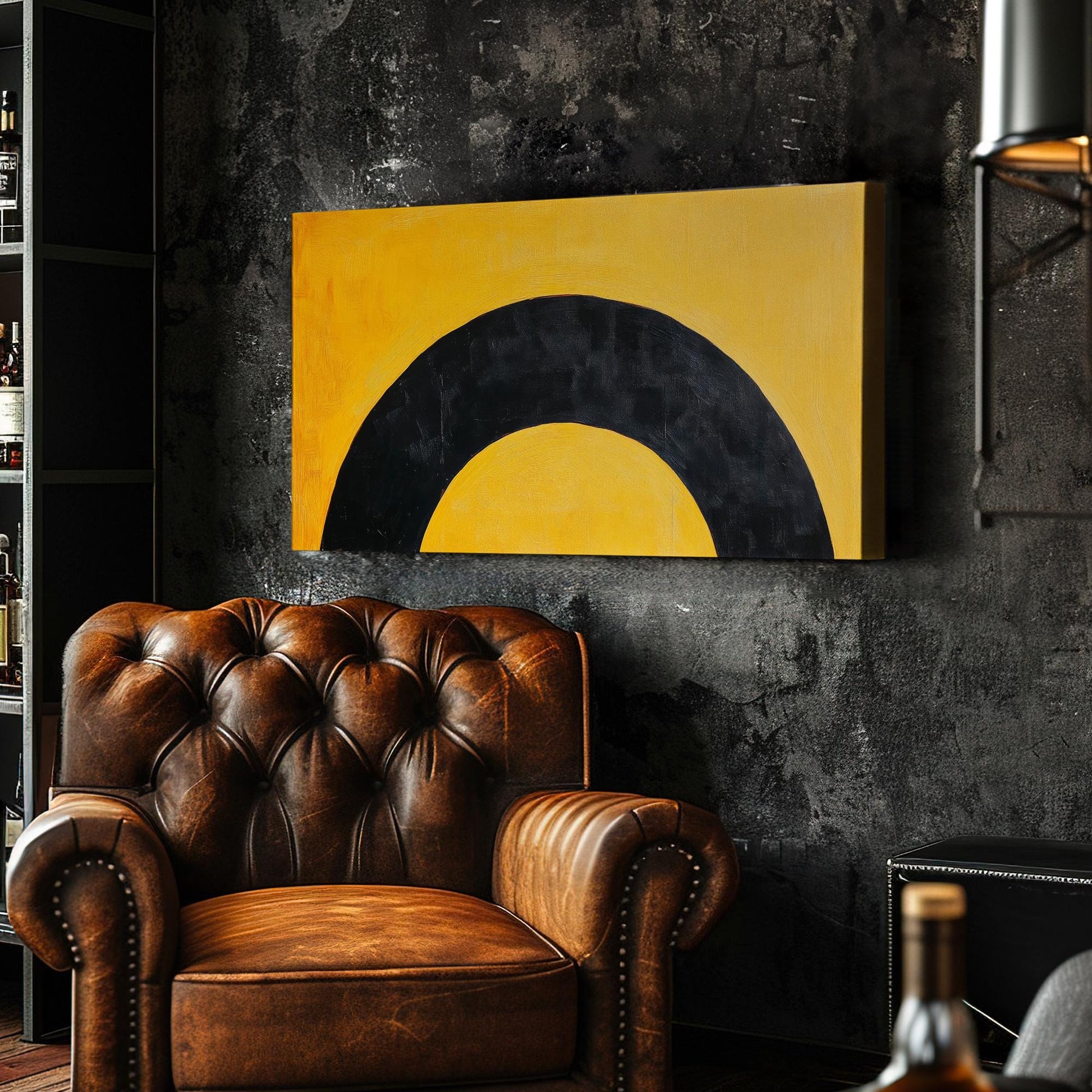 Abstract Arc Canvas Art | Impasto Print | Mid Century Modern Wall Art For Living Room | Honeycomb Yellow Art Horizontal Art