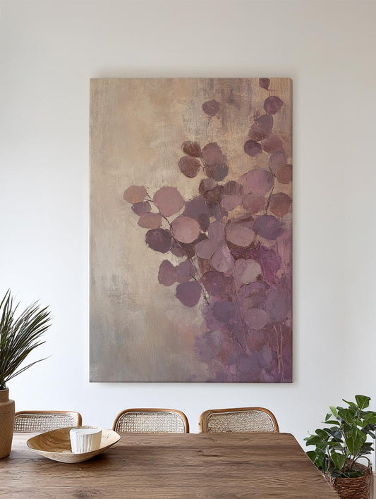 Abstract Eucalyptus Botanical Canvas Art | Impasto Painting Print | Bohemian Wall Art For Living Room | Mauve Blush Art Vertical Canvas