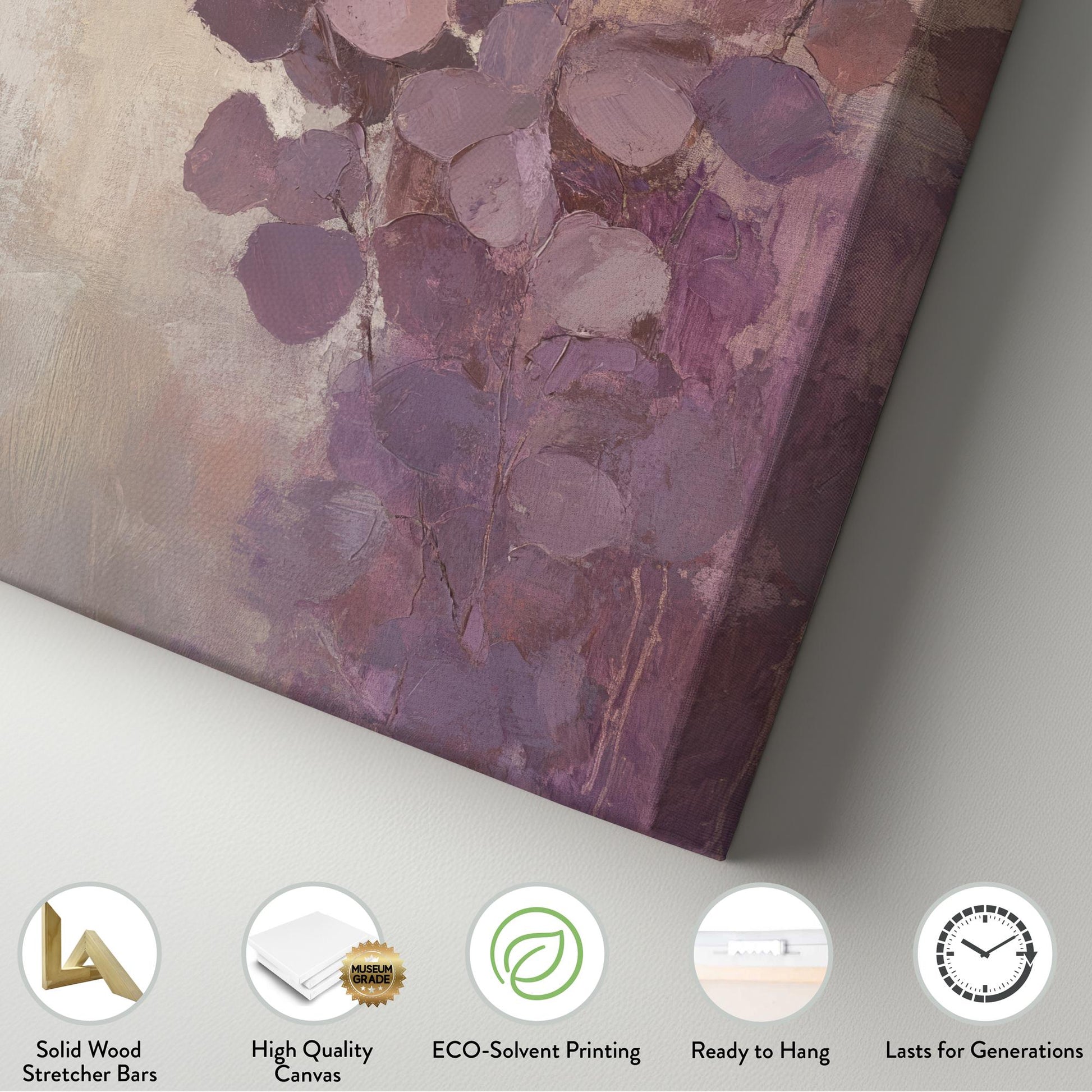 Abstract Eucalyptus Botanical Canvas Art | Impasto Painting Print | Bohemian Wall Art For Living Room | Mauve Blush Art Vertical Canvas