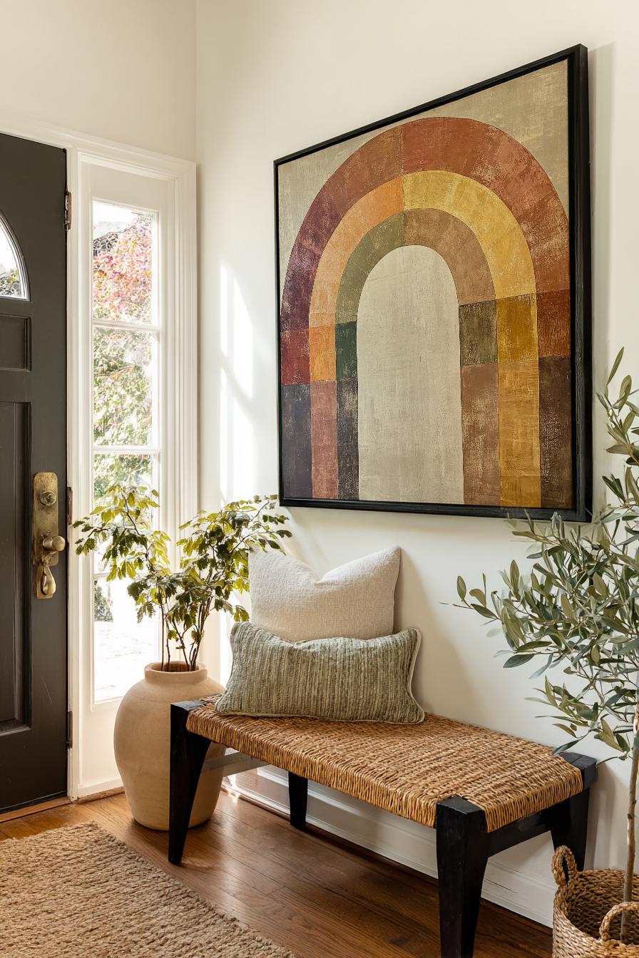 Archway Rainbow Canvas Art | Abstract Geometric Print | Mid Century Modern Wall Art For Living Room Square Canvas Art