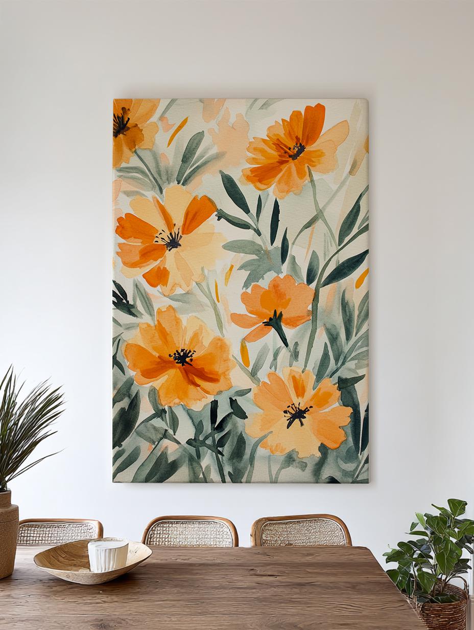 Apricot Blossom Canvas Art | Loose Watercolor Print | Japandi Wall Art For Living Room | Honeycomb Hues Art Vertical Canvas