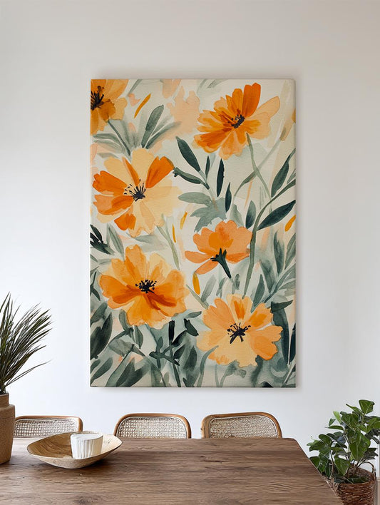 Apricot Blossom Canvas Art | Loose Watercolor Print | Japandi Wall Art For Living Room | Honeycomb Hues Art Vertical Canvas