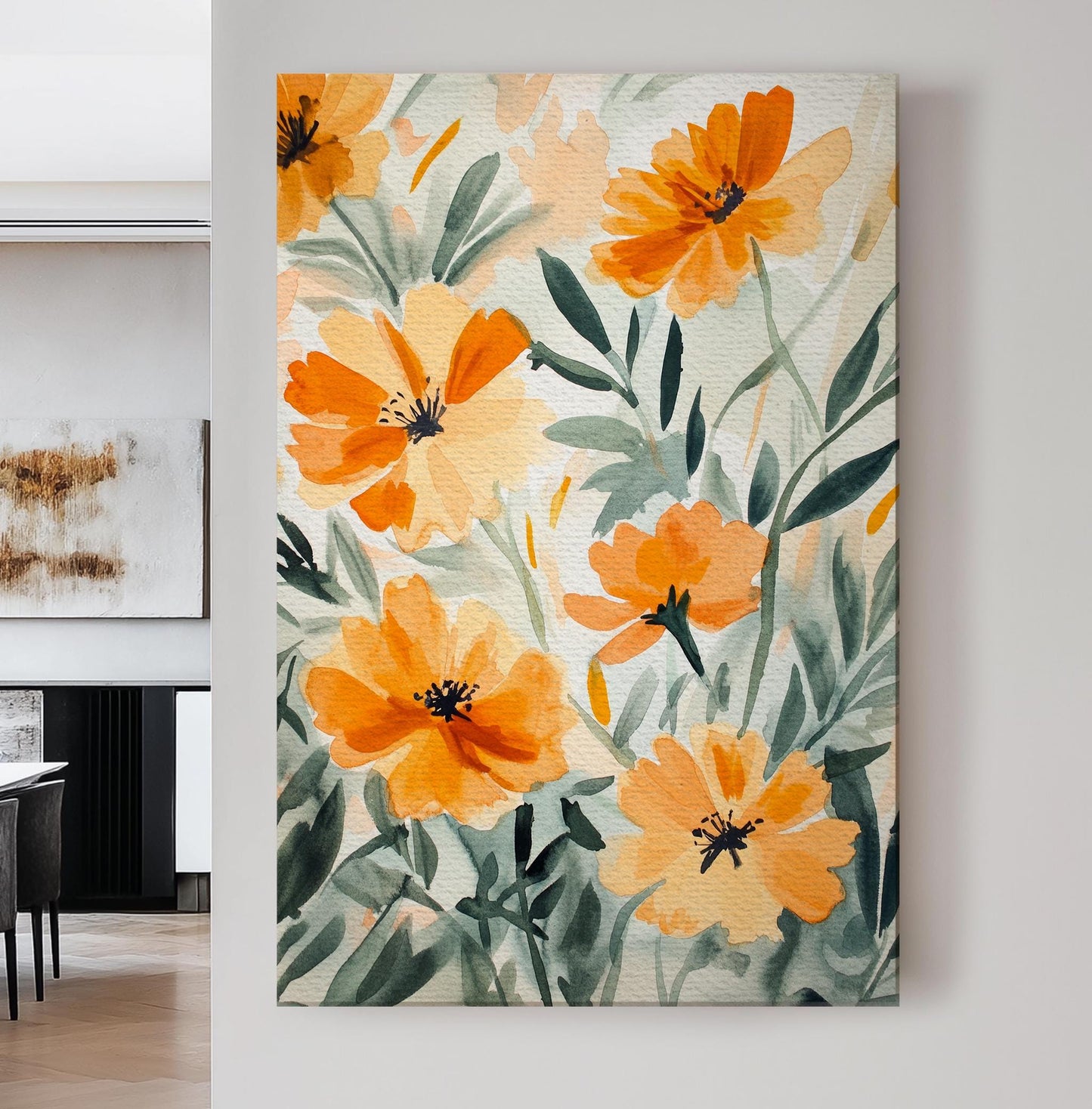 Apricot Blossom Canvas Art | Loose Watercolor Print | Japandi Wall Art For Living Room | Honeycomb Hues Art Vertical Canvas