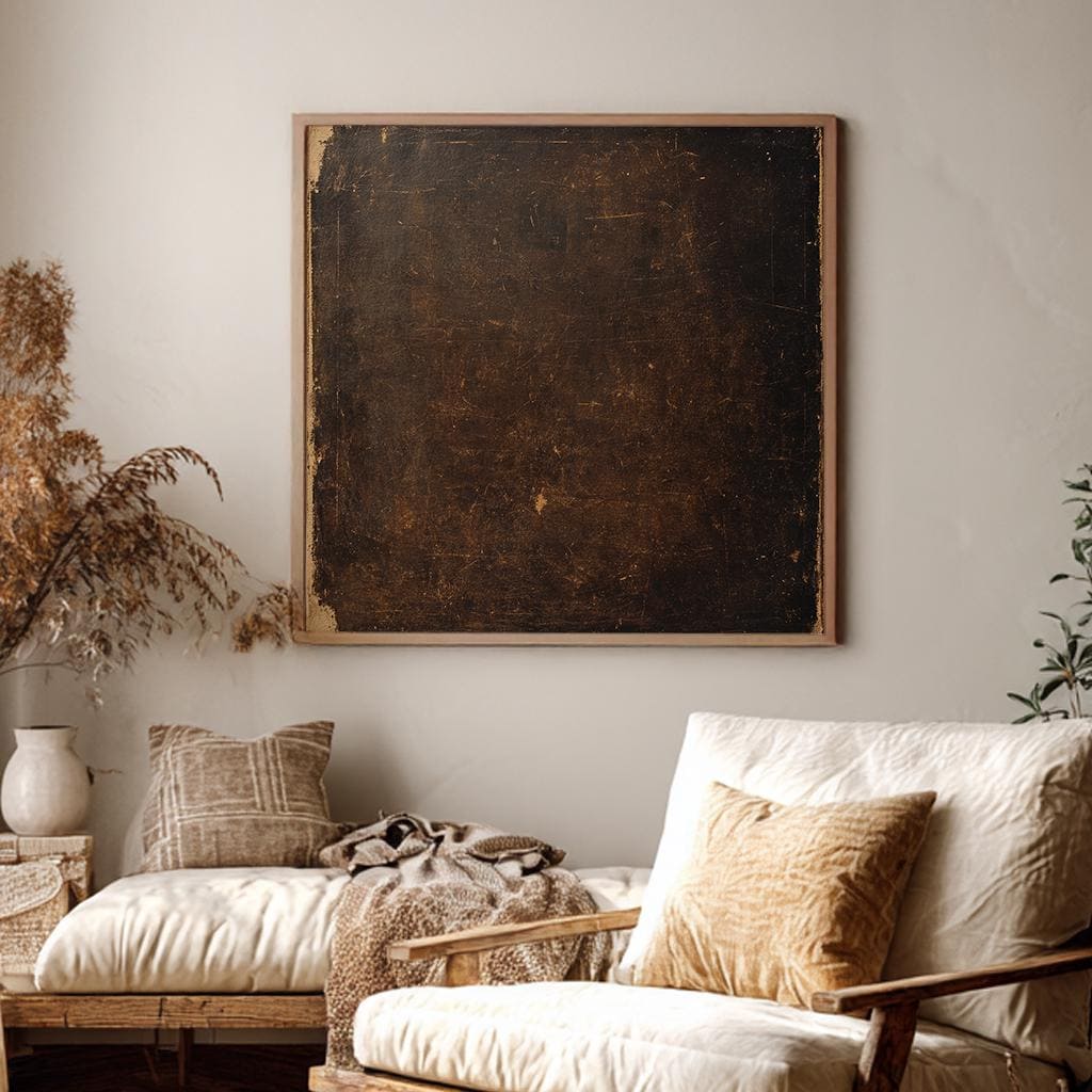 Antique Book Page Canvas Art | Distressed Texture Print | Bohemian Wall Art For Living Room | Espresso Patina Art Square Canvas Art