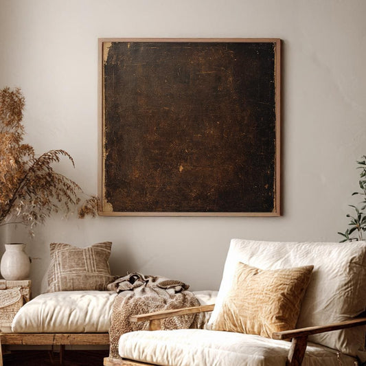 Antique Book Page Canvas Art | Distressed Texture Print | Bohemian Wall Art For Living Room | Espresso Patina Art Square Canvas Art