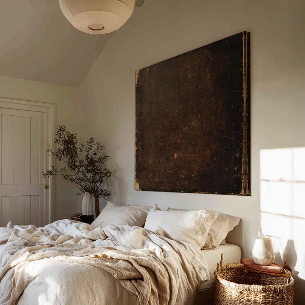 Antique Book Page Canvas Art | Distressed Texture Print | Bohemian Wall Art For Living Room | Espresso Patina Art Square Canvas Art