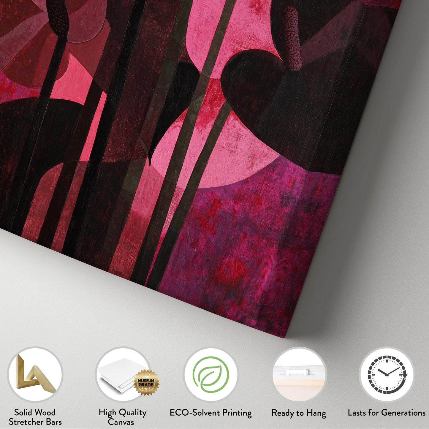 Anthurium Blooms Canvas Art | Impasto Print | Mid Century Modern Wall Art For Living Room | Crimson Rose Art Vertical Canvas