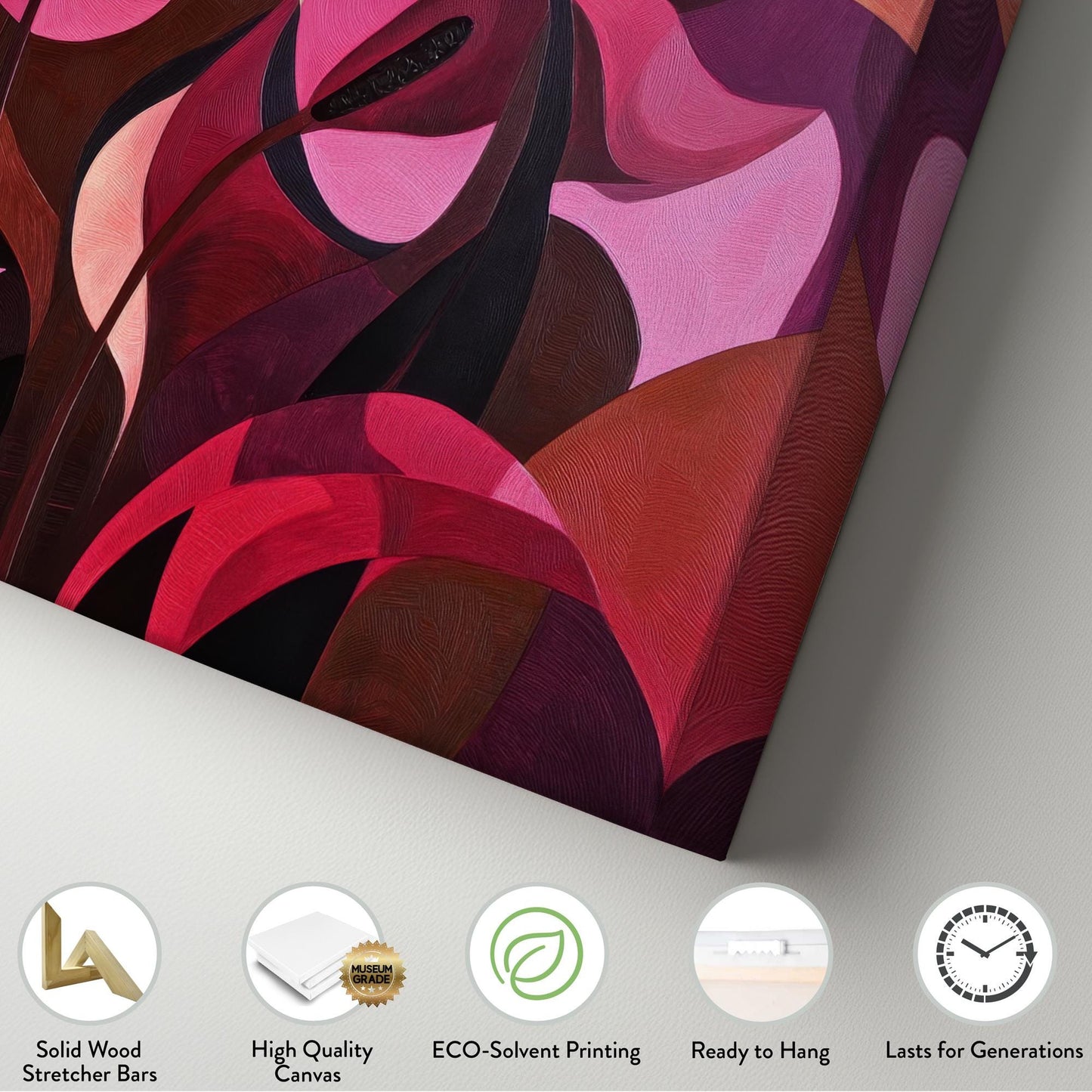 Anthurium Blooms Canvas Art | Impasto Print | Biophilic Wall Art For Living Room | Crimson Blush Art Horizontal Art