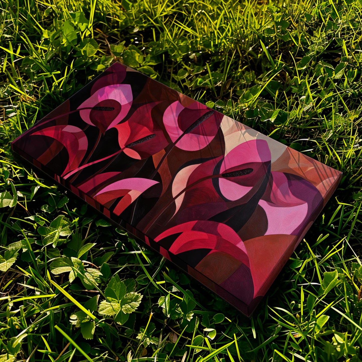 Anthurium Blooms Canvas Art | Impasto Print | Biophilic Wall Art For Living Room | Crimson Blush Art Horizontal Art