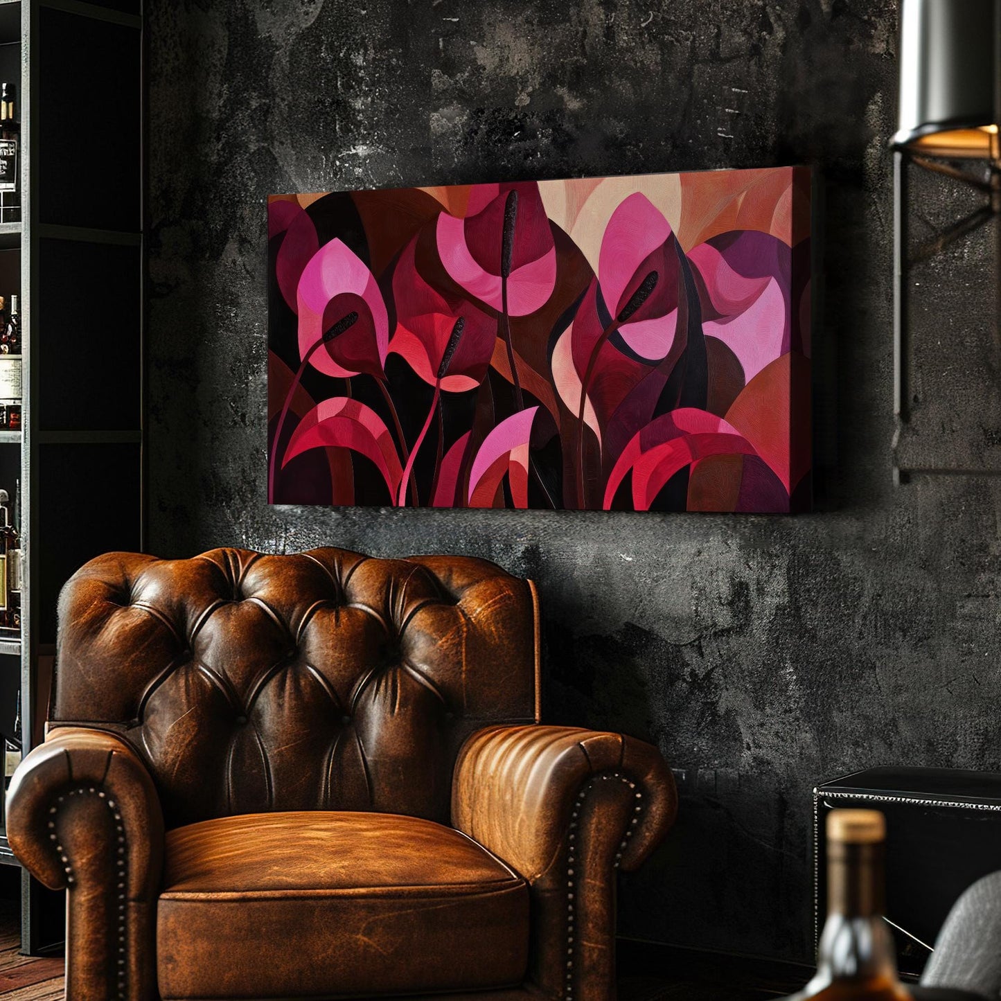 Anthurium Blooms Canvas Art | Impasto Print | Biophilic Wall Art For Living Room | Crimson Blush Art Horizontal Art