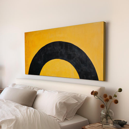 Abstract Arc Canvas Art | Impasto Print | Mid Century Modern Wall Art For Living Room | Honeycomb Yellow Art Horizontal Art