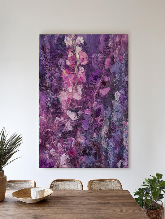 Wisteria Floral Canvas Art | Impasto Painting Print | Bohemian Wall Art For Living Room | Amethyst Purple Art Vertical Canvas