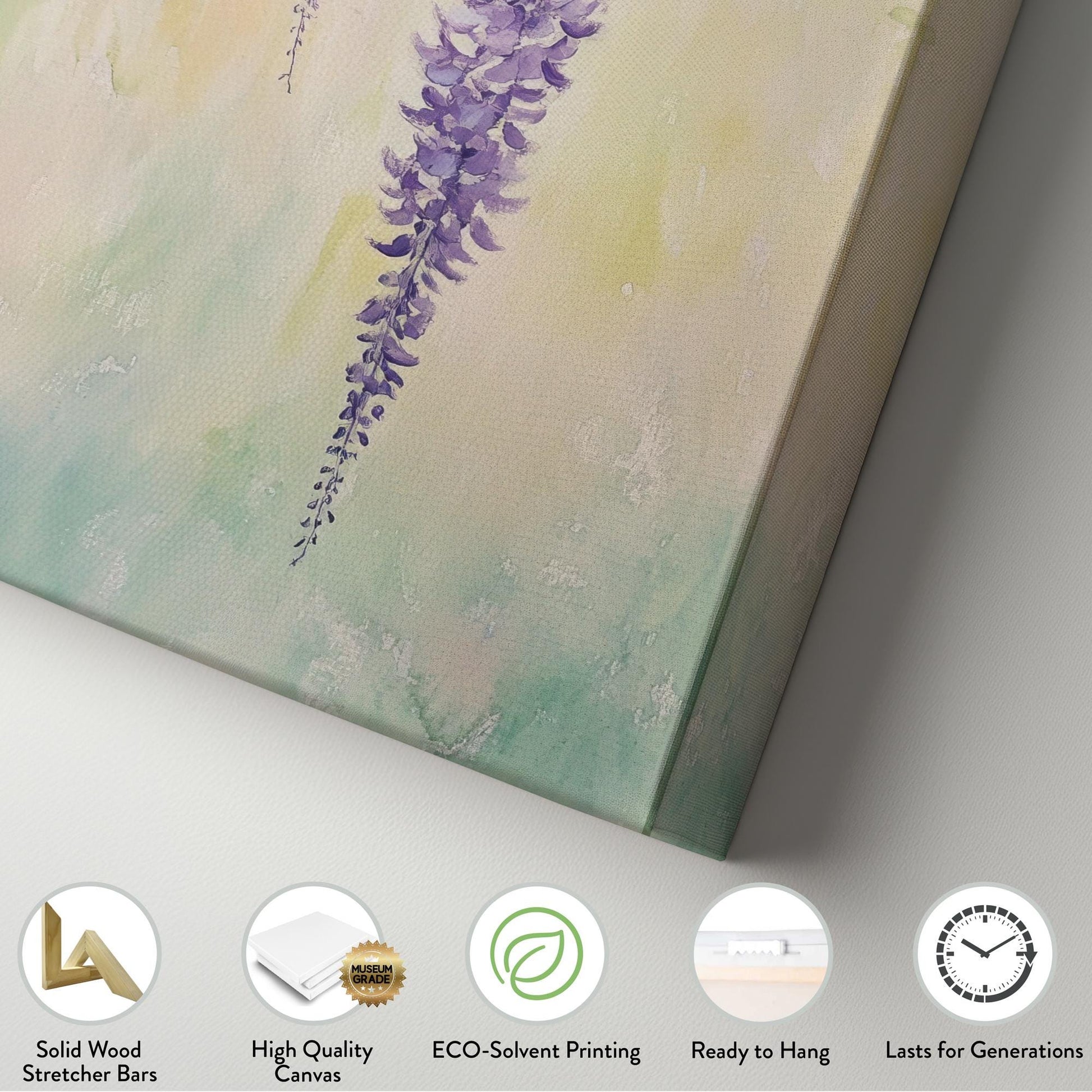 Wisteria Cascading Canvas Art | Loose Watercolor Print | Bohemian Wall Art For Living Room | Lavender Mist Art Long Vertical Art