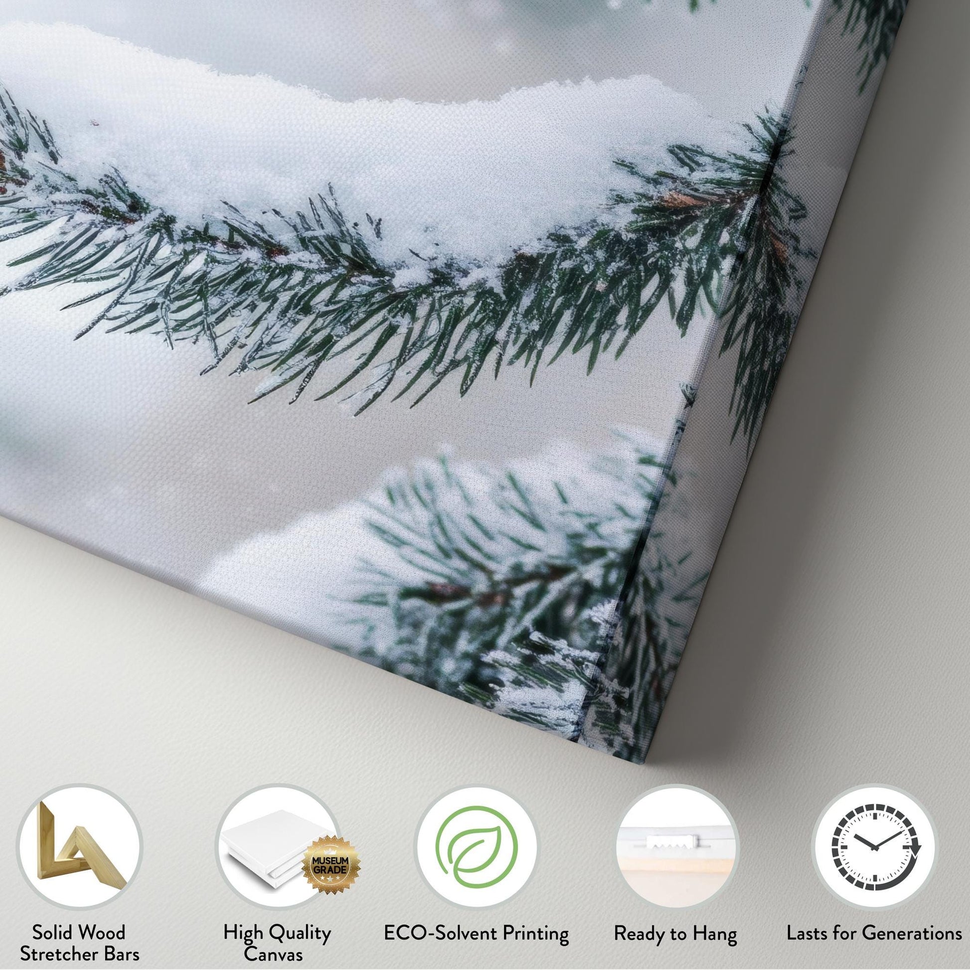 Winter Pines Canvas Art | Frosted Needle Print | Scandi Bohemian Wall Art For Living Room | Powder Blue Winter White Art Long Vertical Art