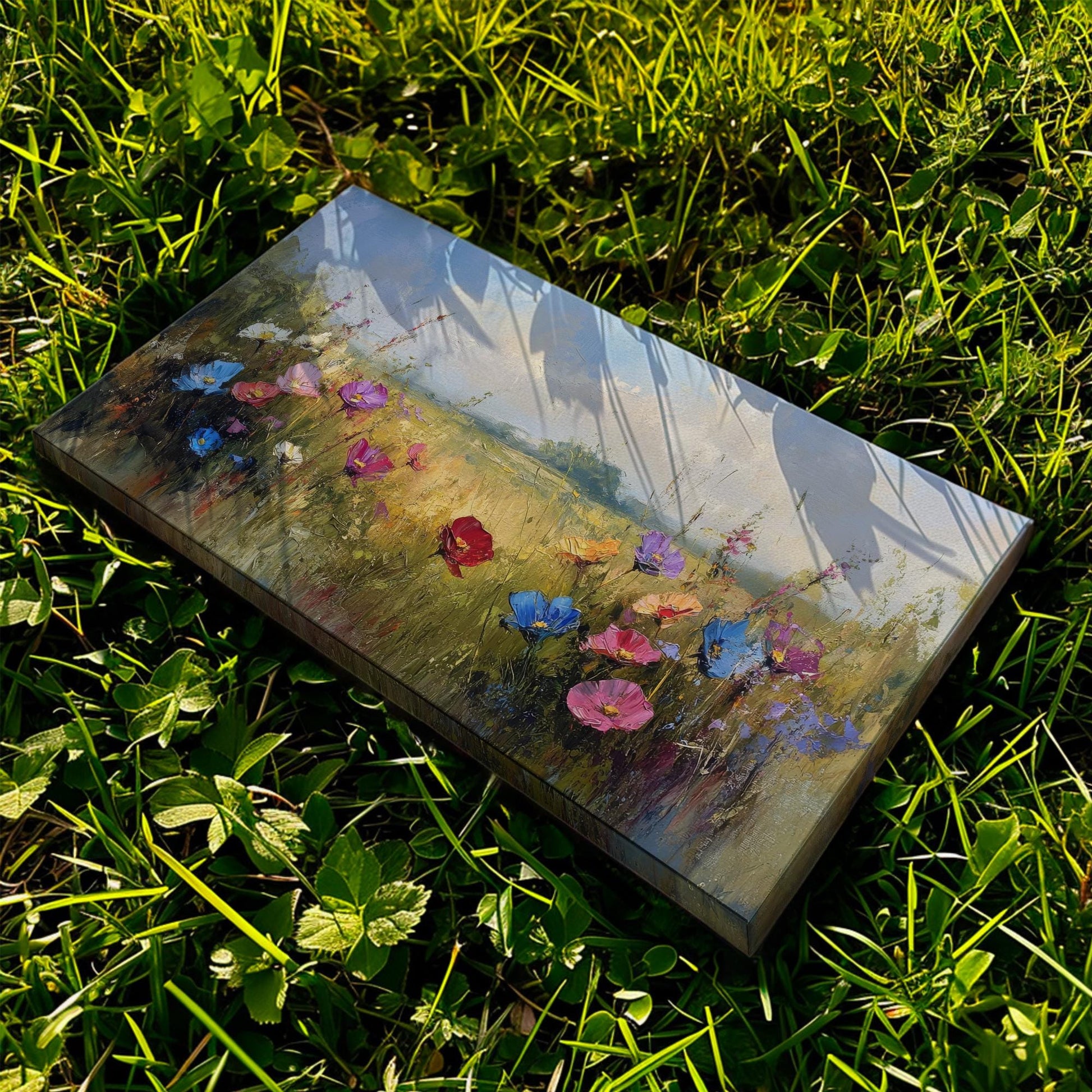 Vibrant Wildflower Meadow Canvas Art | Impasto Floral Print | Bohemian Wall Art For Living Room | Honeycomb Hues Art Horizontal Art