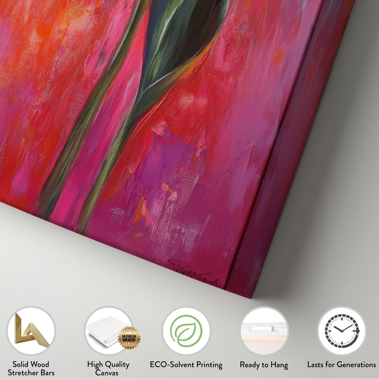 Vibrant Tulip Canvas Art | Impasto Floral Print | Bohemian Maximalist Wall Art For Living Room | Sunset Coral Art Long Vertical Art