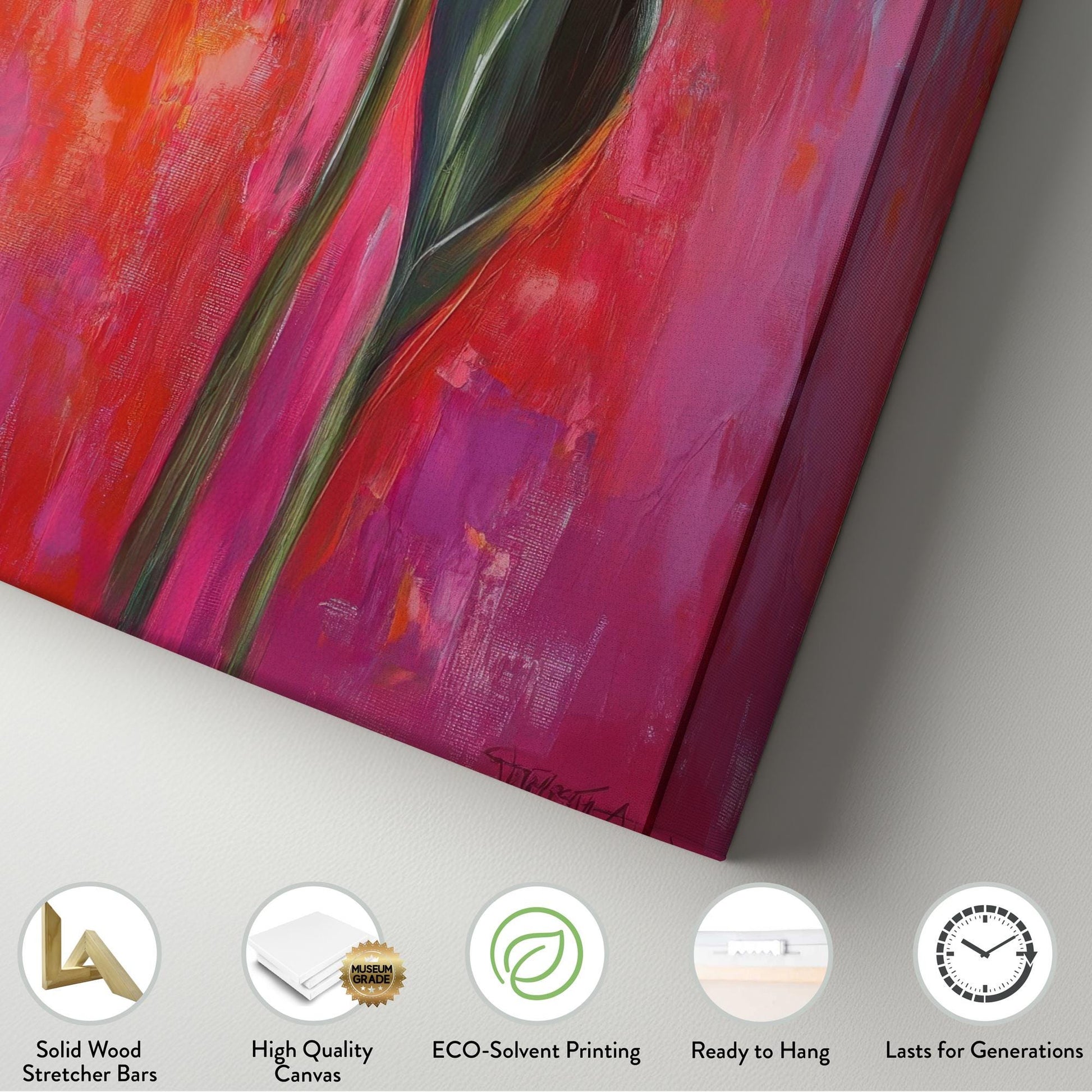 Vibrant Tulip Canvas Art | Impasto Floral Print | Bohemian Maximalist Wall Art For Living Room | Sunset Coral Art Long Vertical Art