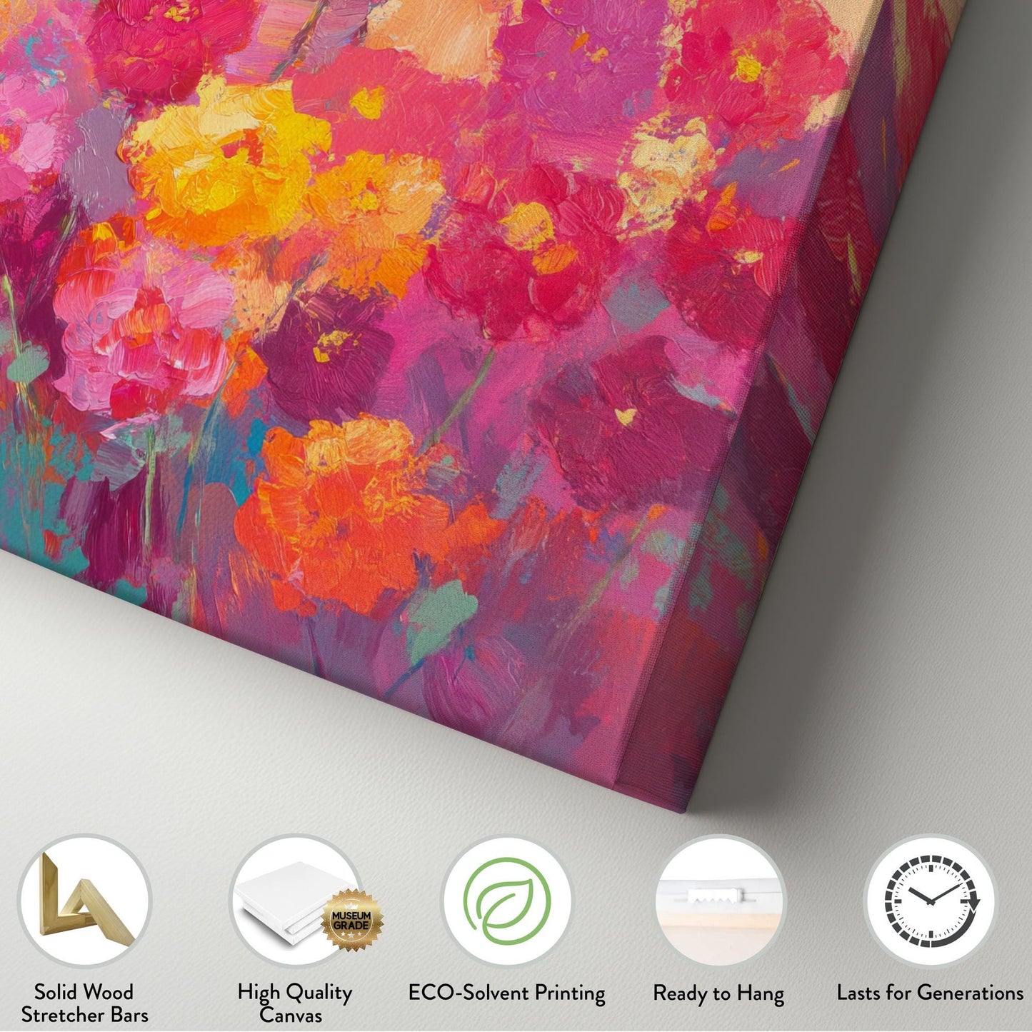 Vibrant Floral Canvas Art | Impasto Impressionism Print | Bohemian Wall Art For Living Room | Sunset Peach Art Horizontal Art