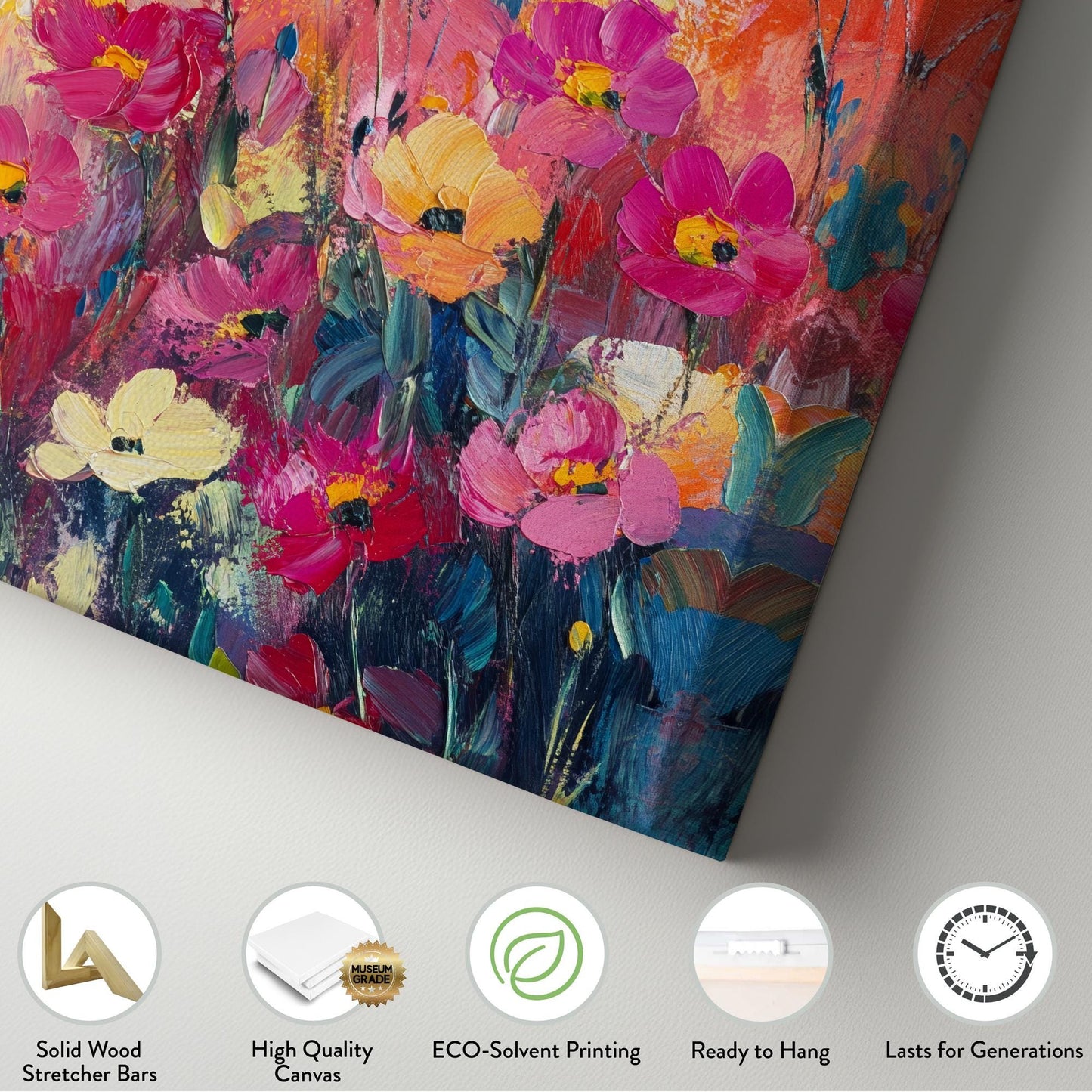 Vibrant Cosmos Floral Canvas Art | Impasto Painting Print | Bohemian Maximalist Wall Art For Living Room Vertical Canvas
