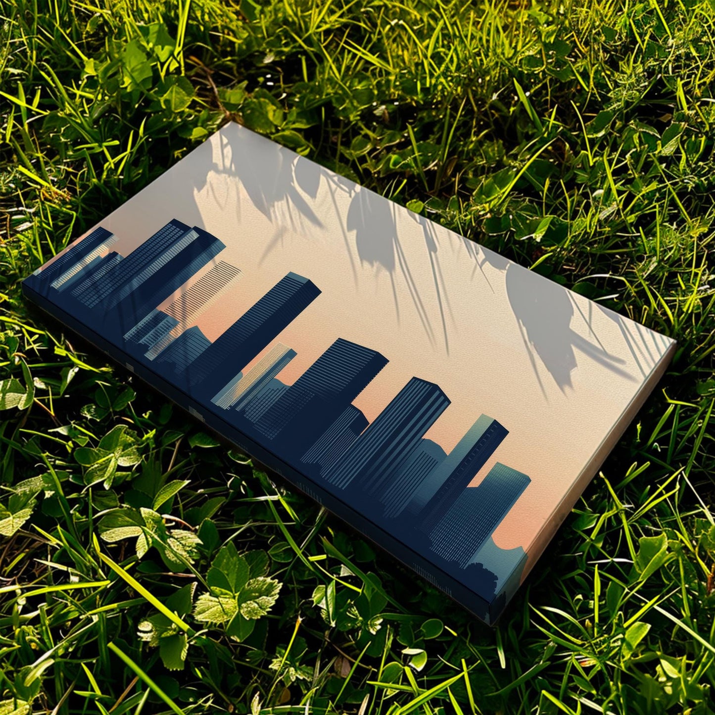Urban Skyline Canvas Art | Minimalist Geometric Print | Contemporary Wall Art For Living Room | Warm Sunset Hues Art Horizontal Art