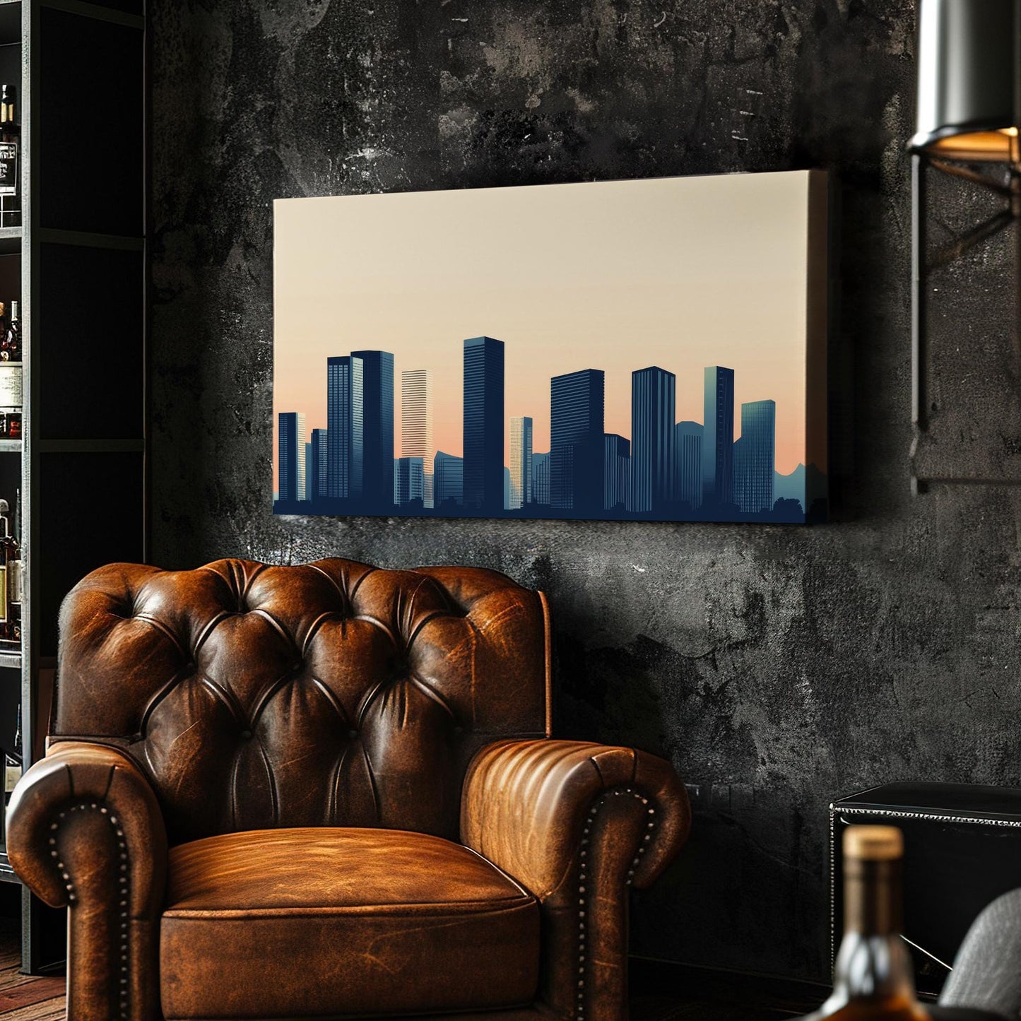 Urban Skyline Canvas Art | Minimalist Geometric Print | Contemporary Wall Art For Living Room | Warm Sunset Hues Art Horizontal Art