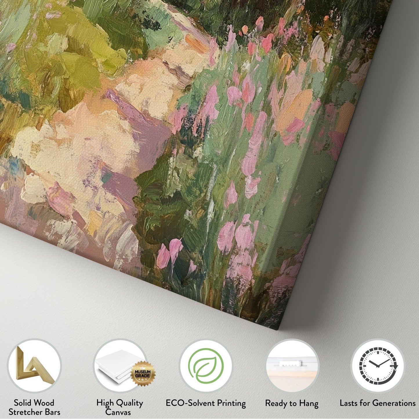 Tuscan Villa Garden Path Canvas Art | Impasto Impressionism Print | Hamptons Style Wall Art For Living Room Vertical Canvas