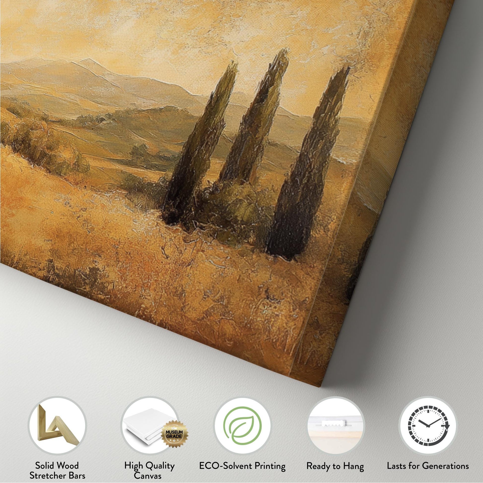 Tuscan Villa Canvas Art | Impasto Painting Print | Transitional Wall Art For Living Room | Golden Hour Art Panoramic Wall Art