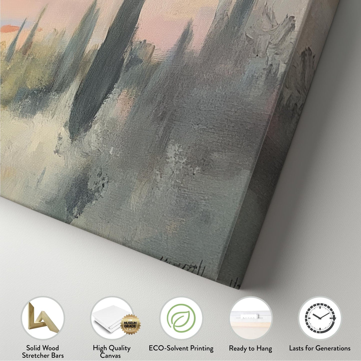 Tuscan Sunset Path Canvas Art | Impasto Impressionism Print | Tranquil Minimalist Wall Art For Living Room Panoramic Wall Art