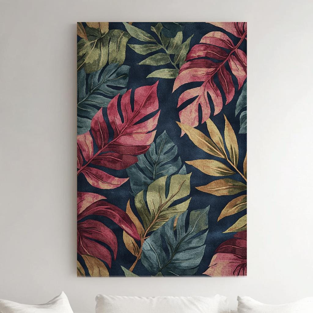 Tropical Monstera Leaf Canvas Art | Textured Botanical Print | Bohemian Wall Art For Living Room | Burgundy Merlot Art Vertical Canvas