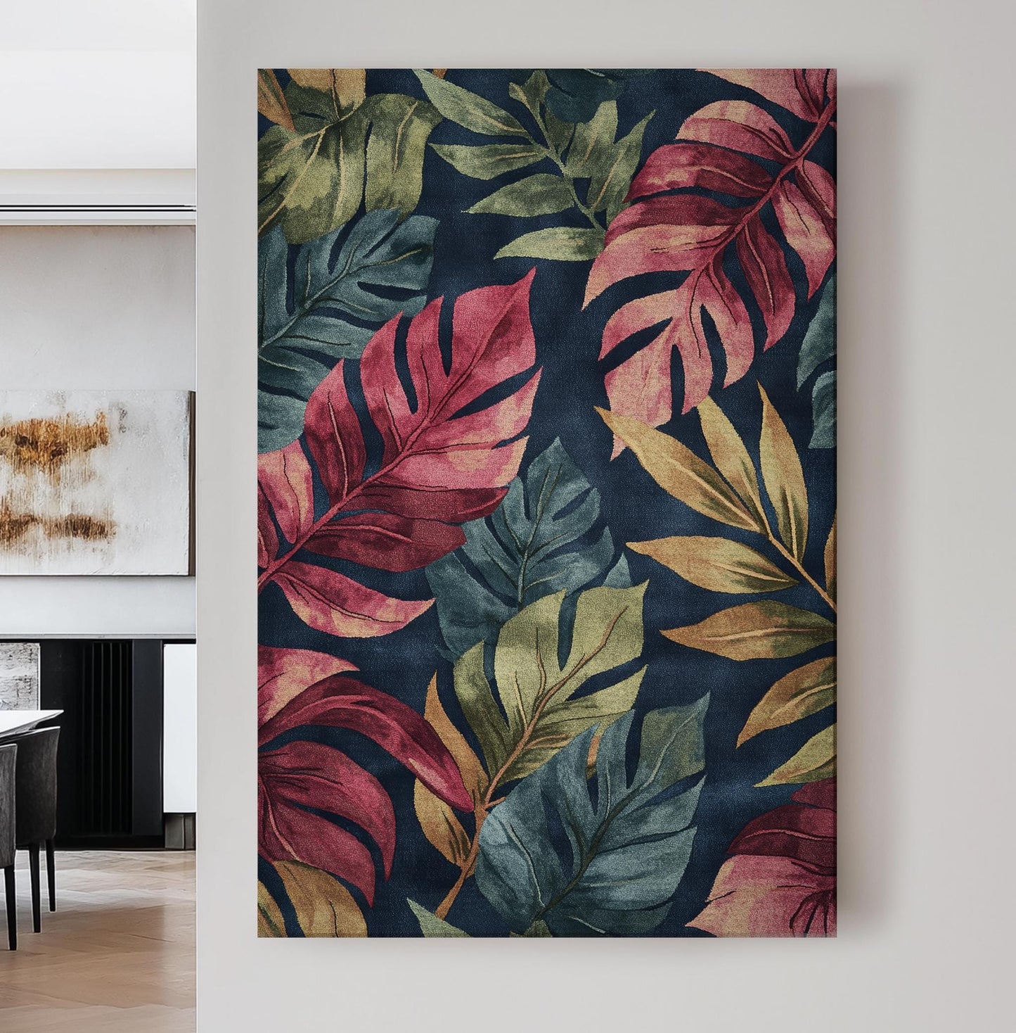 Tropical Monstera Leaf Canvas Art | Textured Botanical Print | Bohemian Wall Art For Living Room | Burgundy Merlot Art Vertical Canvas