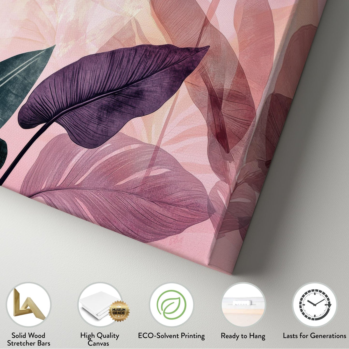 Tropical Leaf Watercolor Canvas Art | Layered Botanical Print | Bohemian Modern Wall Art For Living Room Horizontal Art