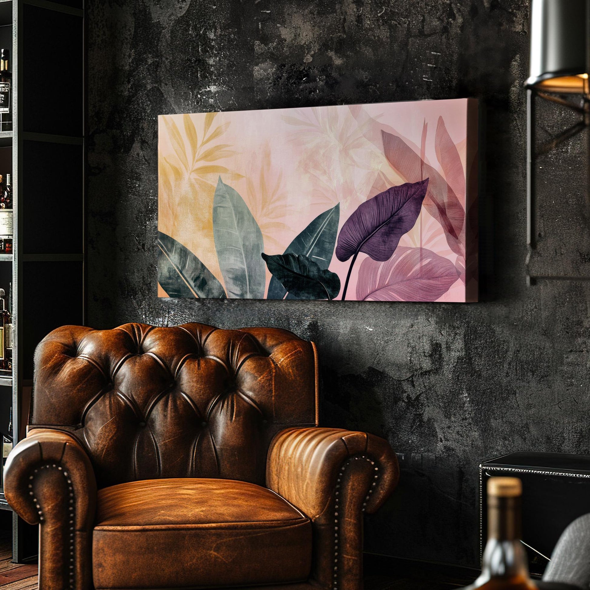Tropical Leaf Watercolor Canvas Art | Layered Botanical Print | Bohemian Modern Wall Art For Living Room Horizontal Art