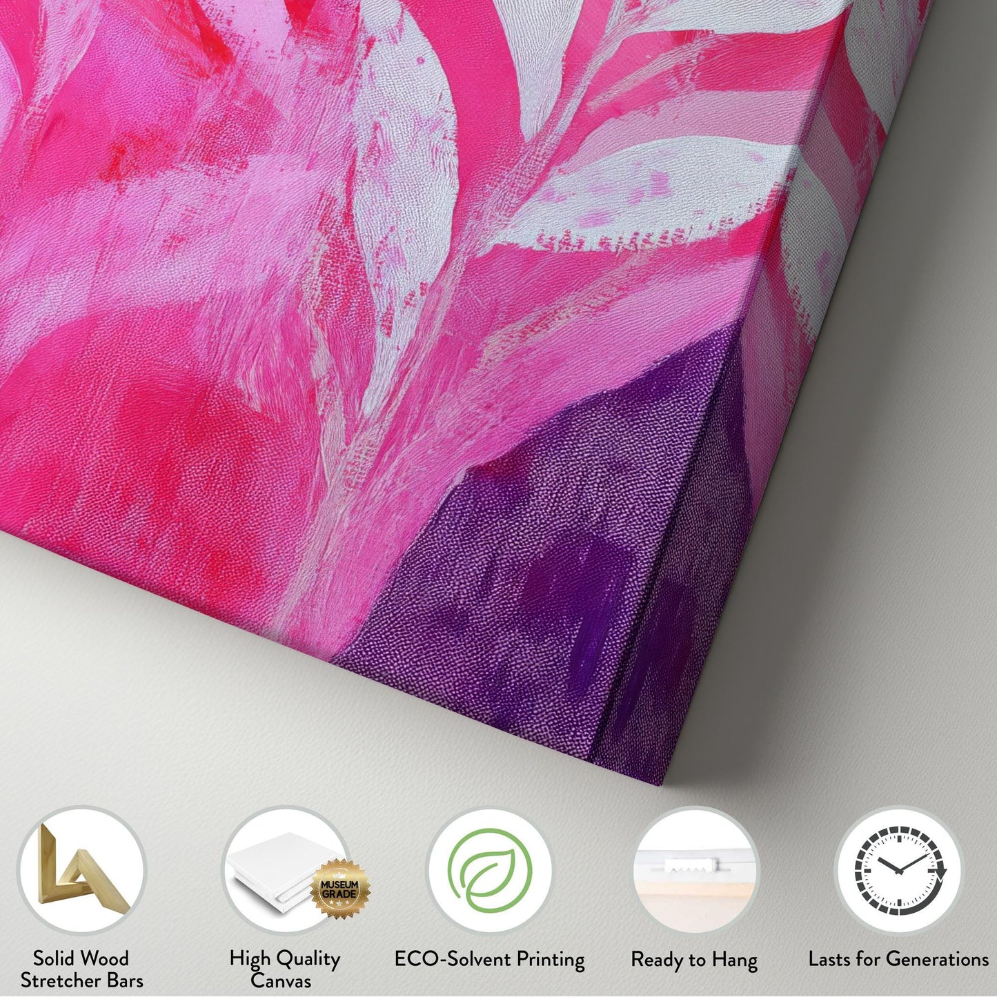 Tropical Foliage Canvas Art | Impasto Print | Bohemian Wall Art For Living Room | Tangerine Rose Art Long Vertical Art