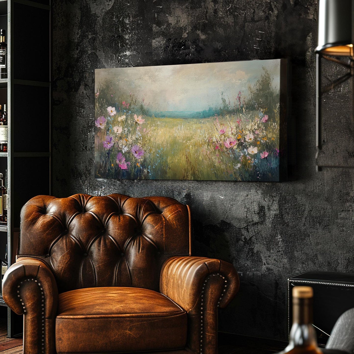 Tranquil Meadow Cosmos Canvas Art | Impasto Floral Print | Bohemian Wall Art For Living Room | Misty Rose Art Horizontal Art