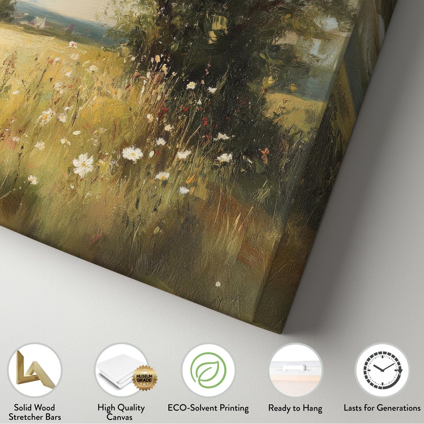Tranquil Meadow Canvas Art | Impasto Impressionism Print | Bohemian Wall Art For Living Room | Honeyed Wheat Art Horizontal Art