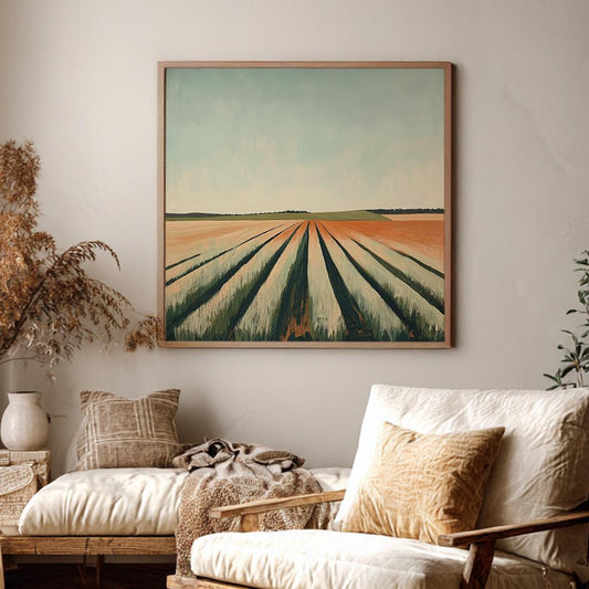 Tranquil Field Rows Canvas Art | Impasto Print | Minimalist Wall Art For Living Room | Sand Dune Seafoam Art | Zen Decor Square Canvas Art