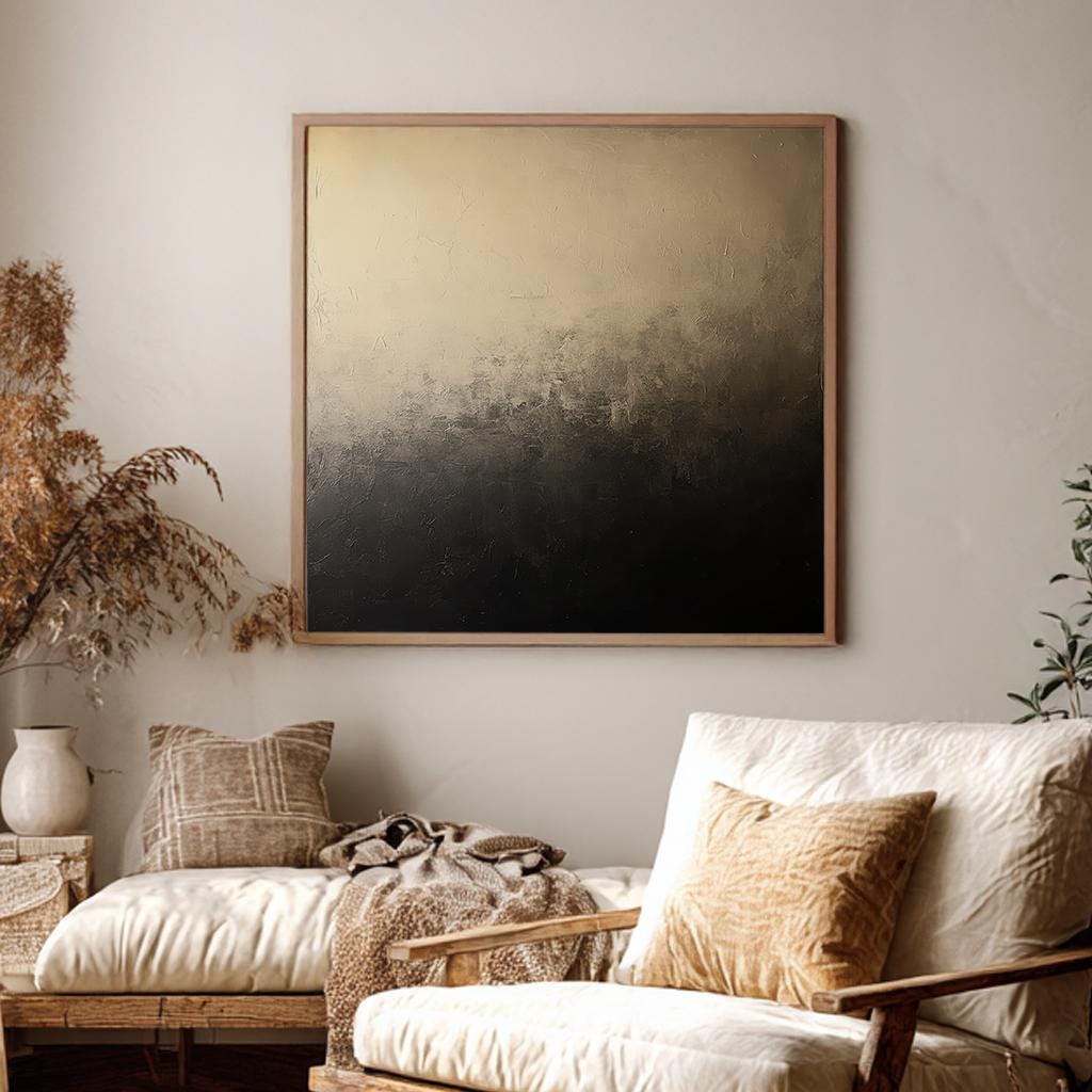 Textured Ombr Canvas Art | Impasto Print | Scandinavian Wall Art For Living Room | Warm Taupe Charcoal Art Square Canvas Art