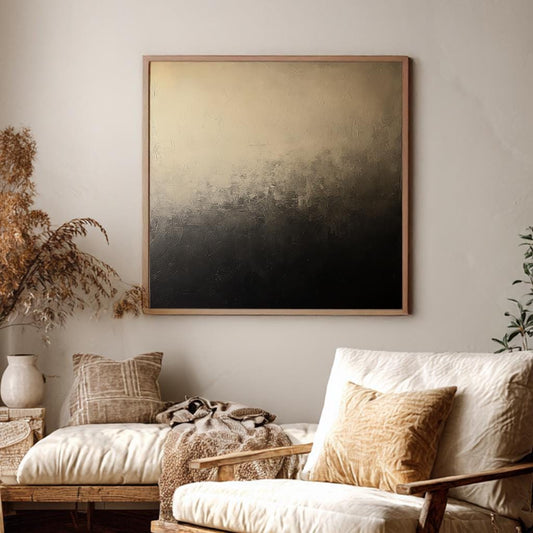 Textured Ombr Canvas Art | Impasto Print | Scandinavian Wall Art For Living Room | Warm Taupe Charcoal Art Square Canvas Art