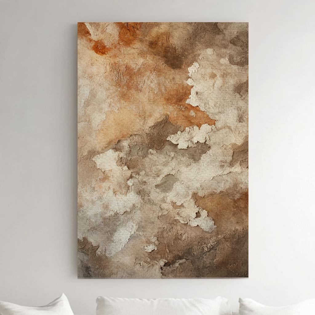 Textured Desert Hues Canvas Art | Abstract Spatter Print | Minimalist Wall Art For Living Room | Sandstone Clay Art Vertical Canvas