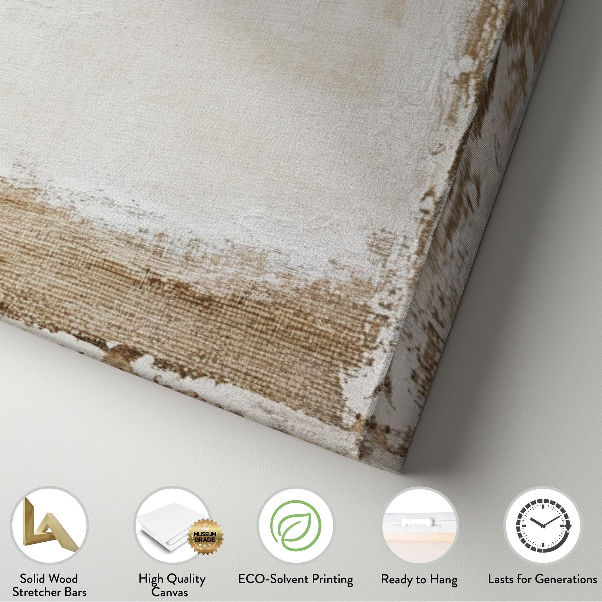 Textured Abstract Canvas Art | Impasto Print | Bohemian Wall Art For Living Room | Oatmeal Linen Art | Tranquil Modern Decor Horizontal Art