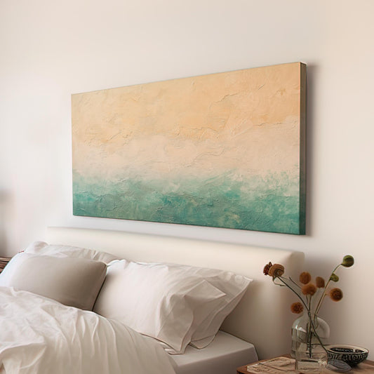 Textural Seascape Canvas Art | Impasto Palette Knife Print | Coastal Bohemian Wall Art For Living Room Horizontal Art