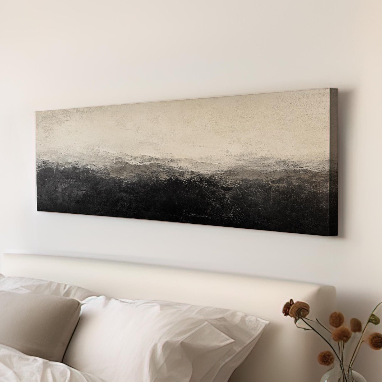 Textural Landscape Canvas Art | Impasto Palette Knife Print | Modern Minimalist Wall Art For Living Room Panoramic Wall Art