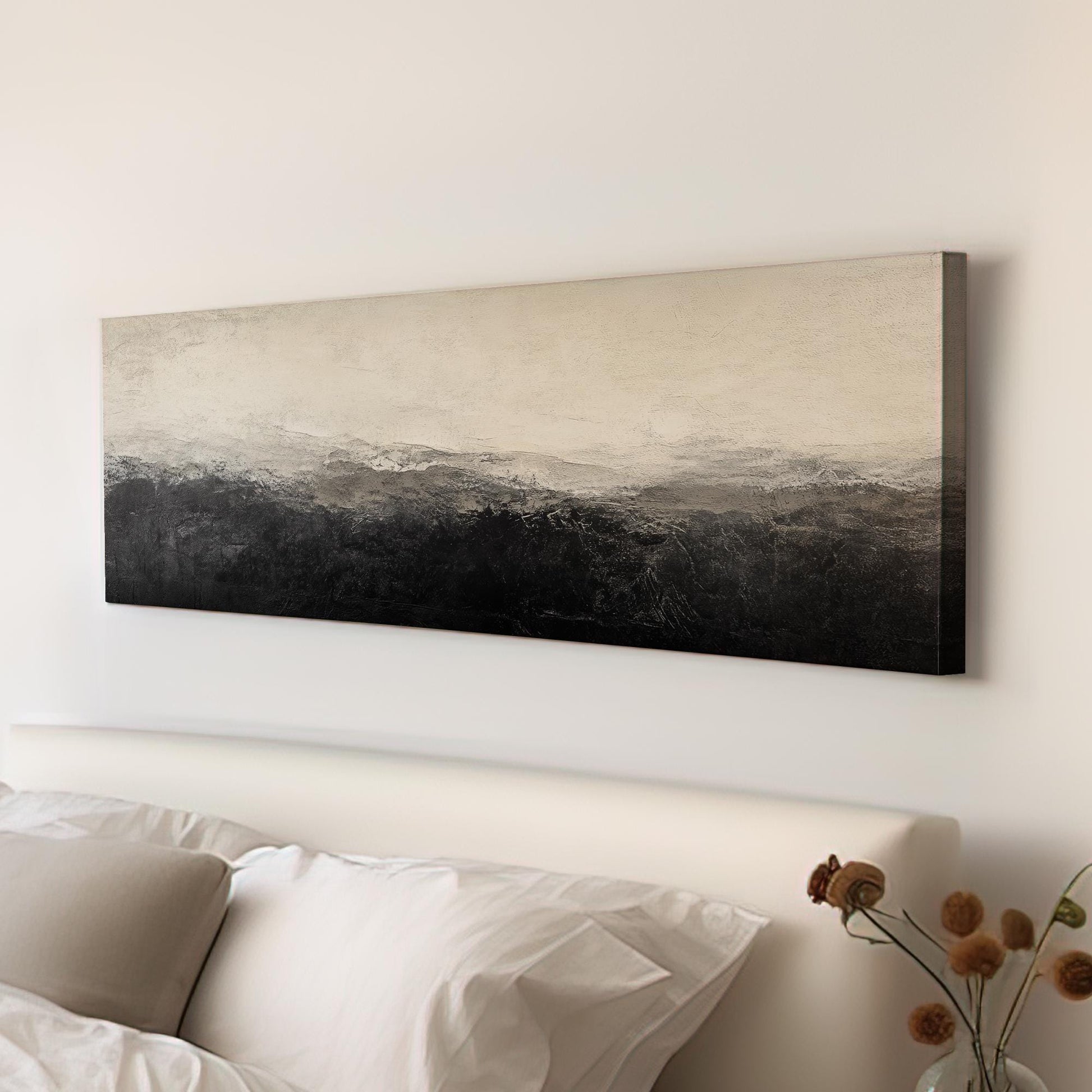 Textural Landscape Canvas Art | Impasto Palette Knife Print | Modern Minimalist Wall Art For Living Room Panoramic Wall Art