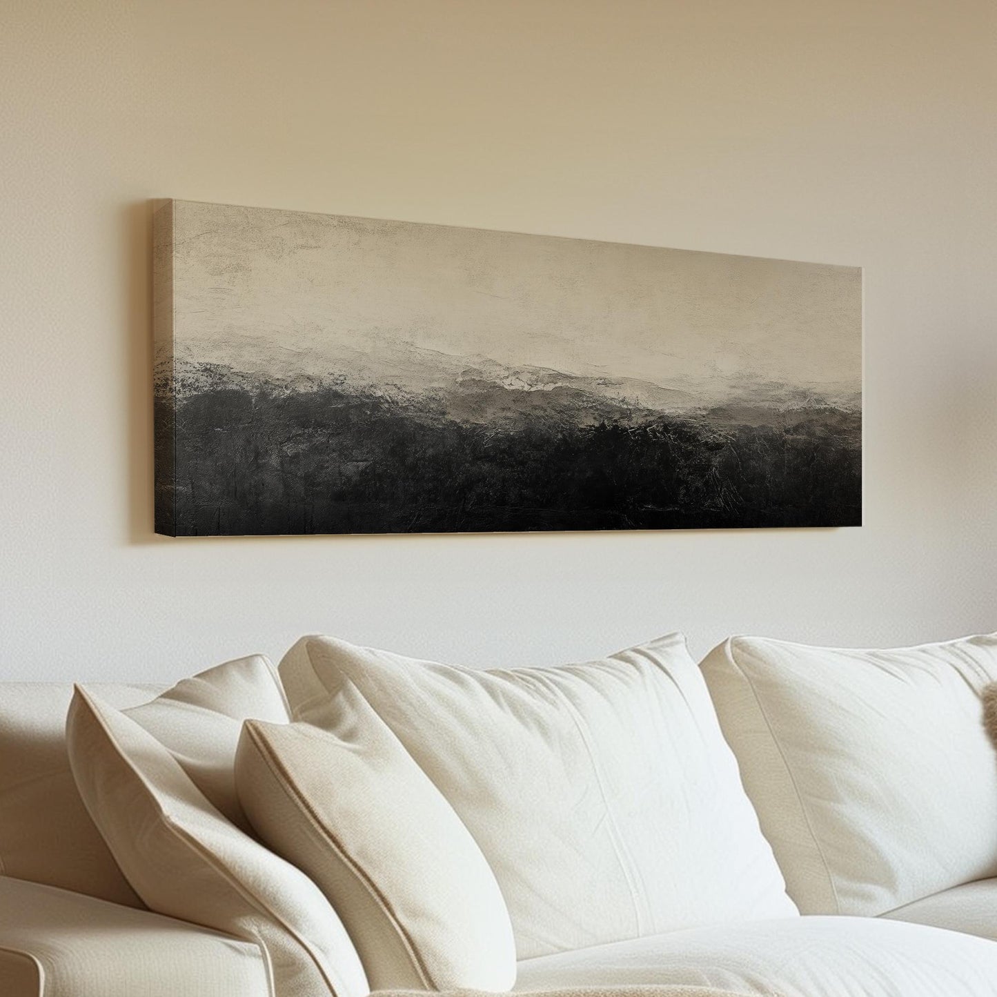 Textural Landscape Canvas Art | Impasto Palette Knife Print | Modern Minimalist Wall Art For Living Room Panoramic Wall Art