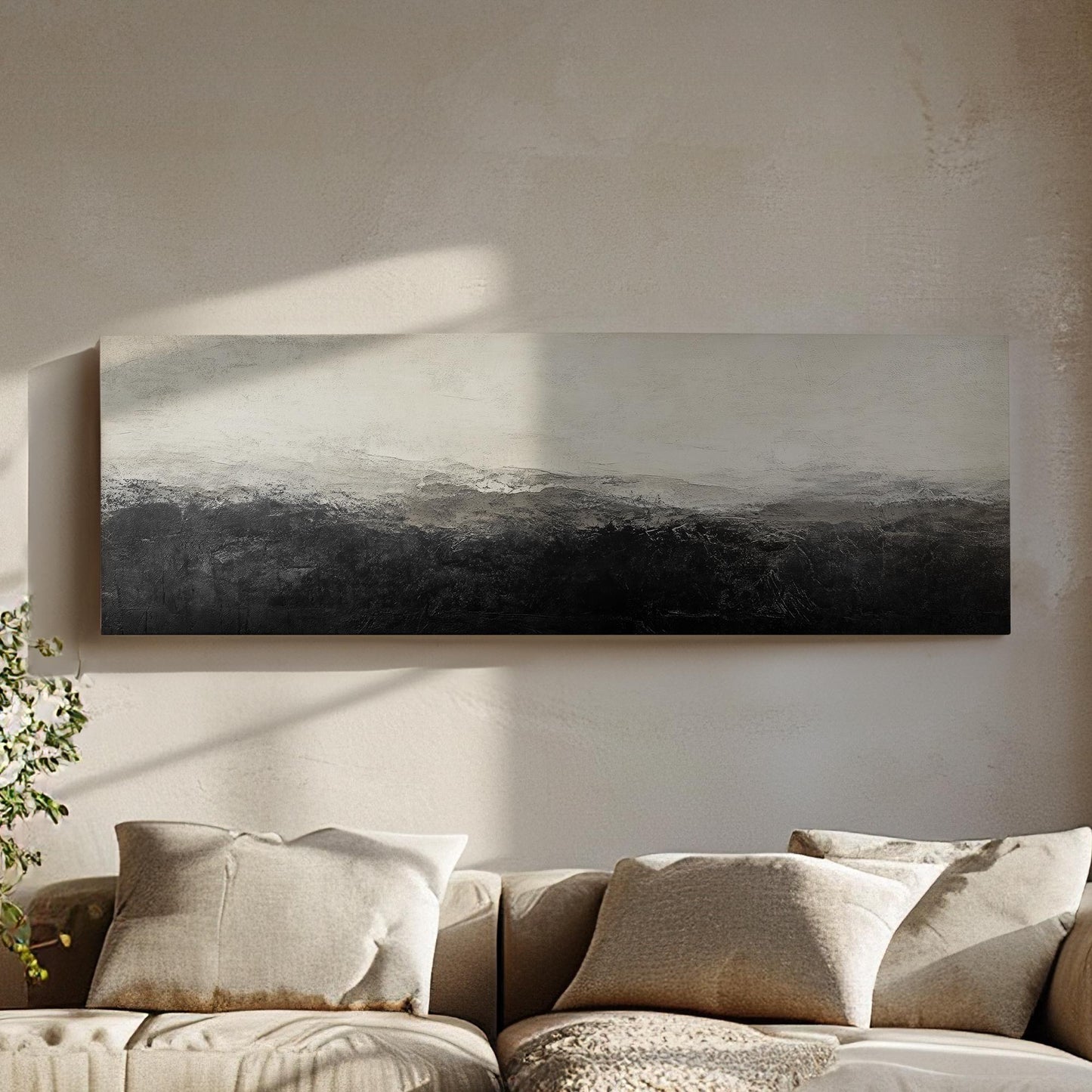 Textural Landscape Canvas Art | Impasto Palette Knife Print | Modern Minimalist Wall Art For Living Room Panoramic Wall Art