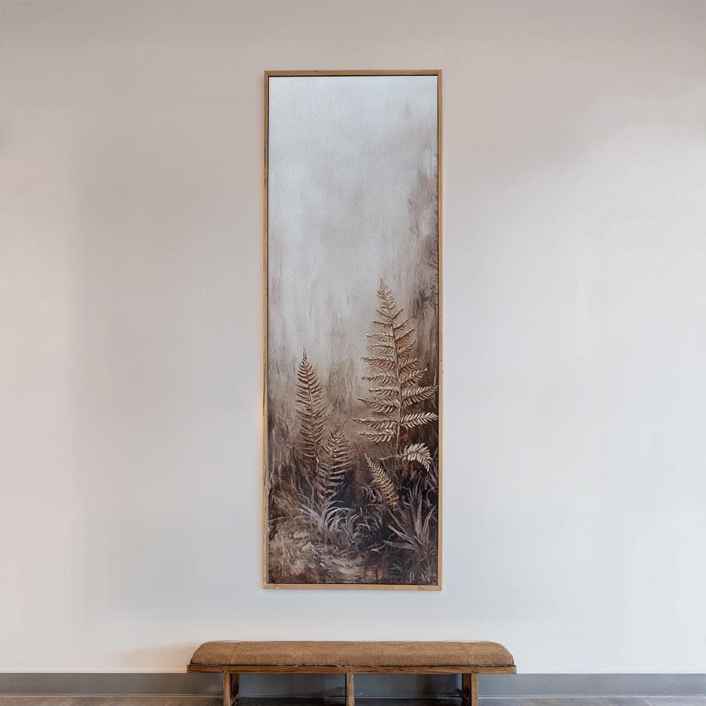 Textural Fern Canvas Art | Impasto Print | Biophilic Wall Art For Living Room | Taupe Greige Art | Tranquil Spa Decor Long Vertical Art